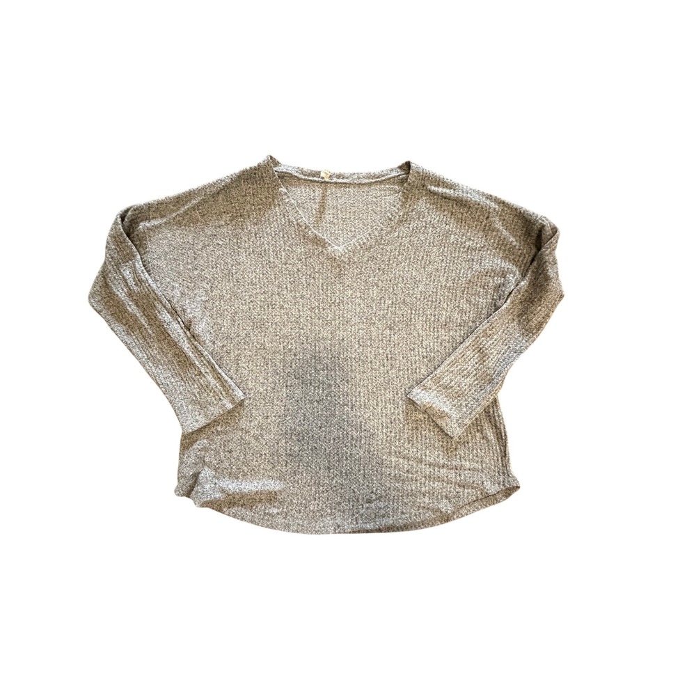 Heimious Gray Waffle Knit Sweater V Neck Drop Shoulder High Low Pullover‎ L USA
